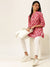 Mandarin Collar Silk All over Block Print Hip Length 3/4 Sleeves Pink Tunic
