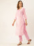 ZOLA Round Neck Cotton All Over Stripe Print With Embroidery Light Pink Straight Kurta Set For Women
