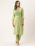 ZOLA Round Neck Rayon All Over Ethnic Print With Embroidery Green Straight Kurta Set For Women