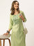 ZOLA Round Neck Rayon All Over Ethnic Print With Embroidery Green Straight Kurta Set For Women