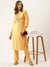 ZOLA Round Neck Rayon All Over Ethnic Print With Embroidery Yellow Straight Kurta Set For Women