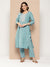 Zola Round Neck Cotton Ethnic Yarn Dyed Fabric Floral Embroidery Blue Straight Kurta Set For Women