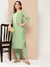 Zola Round Neck Cotton Ethnic Yarn Dyed Fabric Floral Embroidery Green Straight Kurta Set For Women
