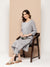 Zola Round Neck Rayon Stripe Yarn Dyed Fabric Floral Embroidery Grey Straight Kurta Set For Women