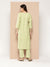 Zola Round Neck Rayon Stripe Yarn Dyed Fabric Floral Embroidery Light Green Straight Kurta Set For Women