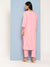 Zola Round Neck Rayon Stripe Yarn Dyed Fabric Floral Embroidery Pink Straight Kurta Set For Women