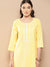 Zola Round Neck Rayon Stripe Yarn Dyed Fabric Floral Embroidery Yellow Straight Kurta Set For Women