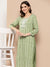 Zola Round Neck Cotton Stripe Yarn Dyed Fabric With Embroidery Green Straight Kurta Set For Women