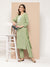 Zola Round Neck Cotton Stripe Yarn Dyed Fabric With Embroidery Green Straight Kurta Set For Women