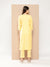 Zola Round Neck Rayon Stripe Yarn Dyed Fabric Floral Embroidery Yellow Straight Kurta Set For Women