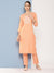 Floral Embroidery Orange Straight Kurta Set For Women