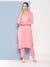Floral Embroidery Pink Straight Kurta Set For Women