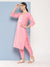Zola Round Neck Rayon Yarn Dyed Fabric Floral Embroidery Pink Straight Kurta Set For Women