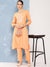Zola Round Neck Rayon Geometric Yarn Dyed Fabric Floral Embroidery Orange Straight Kurta Set For Women