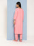 Zola Round Neck Rayon Geometric Yarn Dyed Fabric Floral Embroidery Pink Straight Kurta Set For Women
