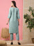ZOLA Rayon All Over Textured Fabric With Floral Embroidery RamaGreen Straight Kurta set For Women