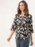 ZOLA Collar Neck Cotton All Over Botanical Print 3/4th Sleeves Black Straight Shirt For Women