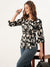 ZOLA Collar Neck Cotton All Over Botanical Print 3/4th Sleeves Black Straight Shirt For Women