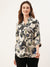 ZOLA Collar Neck Cotton All Over Botanical Print 3/4th Sleeves Fawn Straight Top For Women