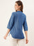 ZOLA Mandarin Collar Cotton Solid Print 3/4th Sleeves Stone Blue Straight Top For Women