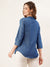 ZOLA Mandarin Collar Solid Print 3/4th Sleeves Stone Blue Color Straight Denim Top For Women