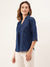 ZOLA Collar Neck Solid Print 3/4th Sleeves Dx Blue Color Straight Denim Top For Women