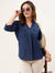 ZOLA Collar Neck Solid Print 3/4th Sleeves Dx Blue Color Straight Denim Top For Women