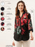 ZOLA Collar Neck Cotton All Over Botanical Print 3/4th Sleeves Black Straight Top For Women