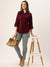 Zola Maroon Cotton Shirt Collar 3/4th Sleeves Formal Wear Shirt For Women