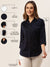 Zola Navy Blue Cotton Shirt Collar 3/4th Sleeves Formal Wear Shirt For Women