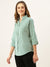 Zola Teal Cotton Shirt Collar 3/4th Sleeves Formal Wear Shirt For Women
