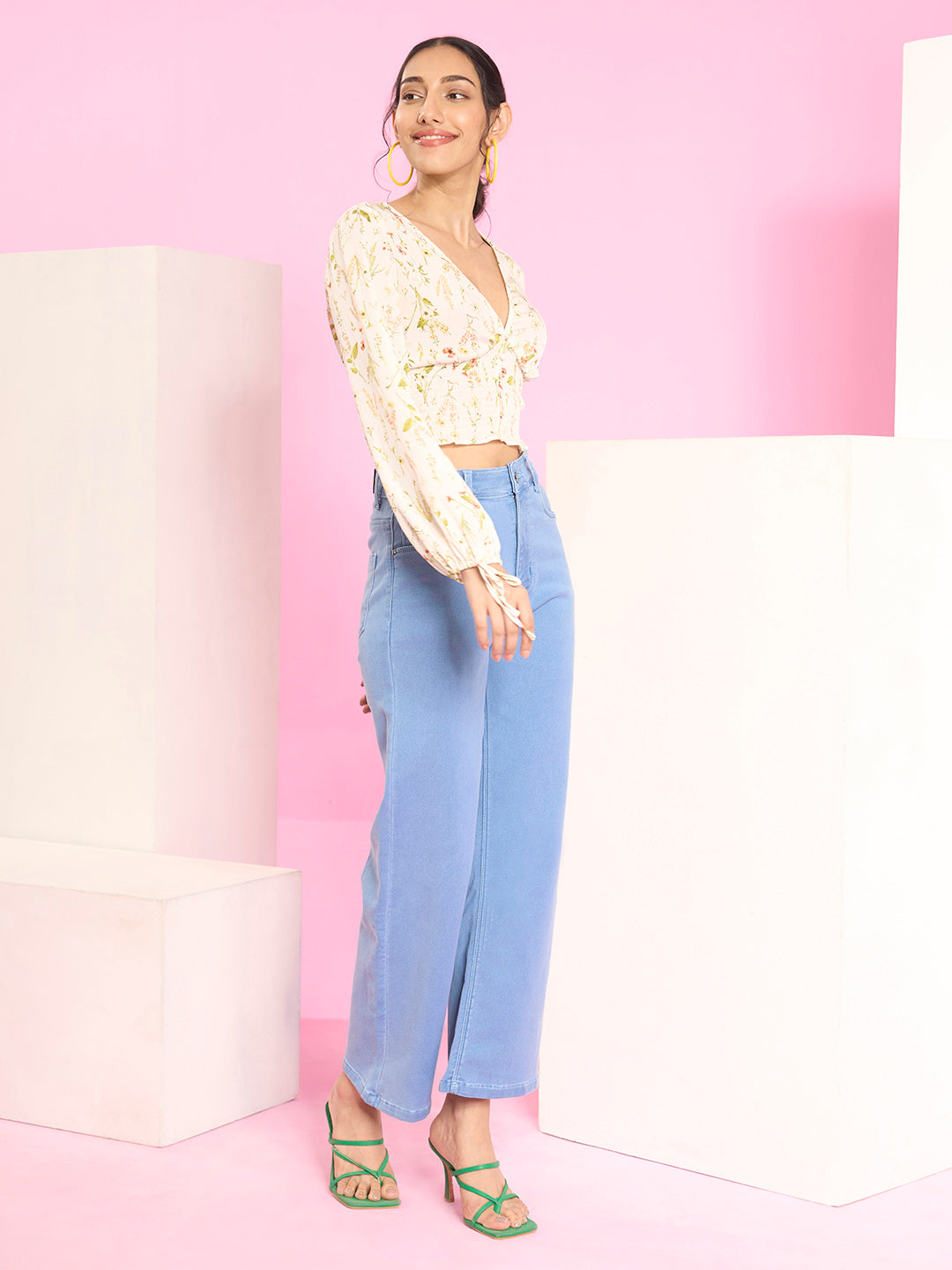 ZOLA Exclusive Denim Clean Look Clean Look Stretchable Ice Blue Flared Jeans For Women - Zola Pragati Fashions