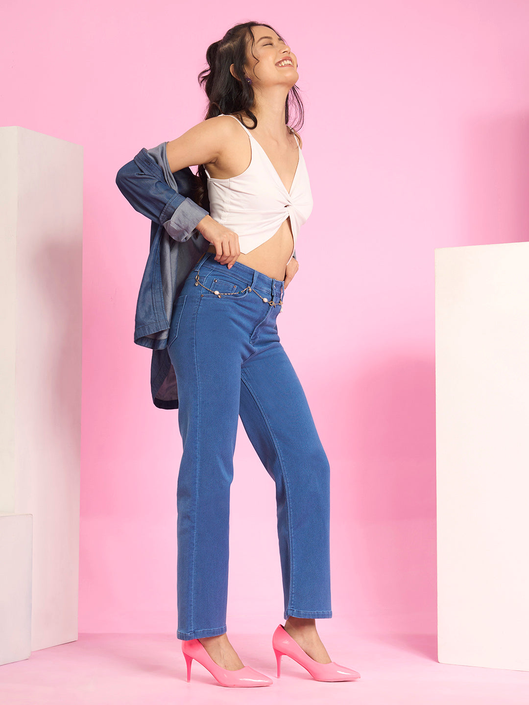 ZOLA Exclusive Denim Clean Look Clean Look Stretchable Stone Blue Flared Jeans For Women - Zola Pragati Fashions