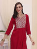 Rayon Solid Color Zari,Mirror & Sequin Work Red Straight Kurta
