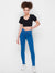 Womens Blue Solid Ankle Length Basic Jeans