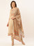 ZOLA Exclusive Round Neck Linen All Over Dabu Print Fawn Straight Kurta Set with Dupatta For Women