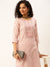 ZOLA Exclusive Round Neck Rayon All Over Yarn Dyed Stips With Embroidery LightPink Straight Kurta Set For Women