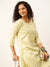 ZOLA Exclusive Round Neck Rayon All Over Yarn Dyed Stips With Embroidery PistaGreen Straight Kurta Set For Women