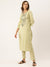 ZOLA Exclusive Round Neck Rayon All Over Stripe Machine Embroidery Light Green Straight Kurta Set For Women