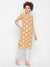 Buy online Zola Tan Cotton Mandarin Collar 3/4th Sleeves Marigold Printed Ethnic Wear Kurta for Women at ₹550
