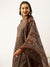 ZOLA Mandarin Collar Chanderi Silk All Over Geometric Floral Print Rust Kurta Set With Dupatta For Women