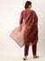 ZOLA Mandarin Collar Chanderi Silk All Over Ethnic Geometric Print Coral Kurta Set With Dupatta For Women