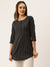 Round Neck Rayon All Over Yarn Dyed Black Straight Tunic For Women