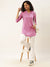 Mandarin Collar Rayon All over Yarn Dyed Strips Solid Pink Straight Tunic For Women