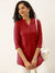 Mandarin Collar Rayon All over Yarn Dyed Strips Solid Red Straight Tunic For Women