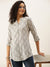 Mandarin Collar Block Print Grey Straight Tunic For Women