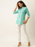 Mandarin Collar Rayon All Over Block Print Aqua Straight Tunic For Women