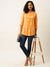 Mandarin Collar Rayon All Over Block Print Yellow Straight Tunic For Women
