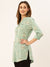 ZOLA Exclusive Mandarin Collar Rayon All Over Ethnic Butti Print Green Straight Tunic For Women
