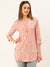 ZOLA Exclusive Mandarin Collar Rayon All Over Ethnic Butti Print Pink Straight Tunic For Women